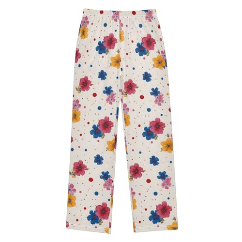 Pajama Pants Lounge Sleep PJ Bottoms Sleepwear Elastic Waist Drawstring S Flower Colored Polka Dot