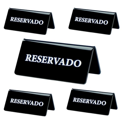 5PCs Cartel Reservado Mesa Restaurante - Cartel Reservado para Mesa - Carteles Reservado Camareros - Carteles Reservado Metacrilato - Reservado Sobremesa (5Pcs Negro, 12cm x 6cm)