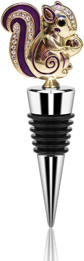 Wine Bottle Stopper Crystal Polygonal Gem Squirrel Animal Gold Bottle Airtight Seal-Decorative Topper for Wine &Beverage Plug,Set of 1 1 pack large