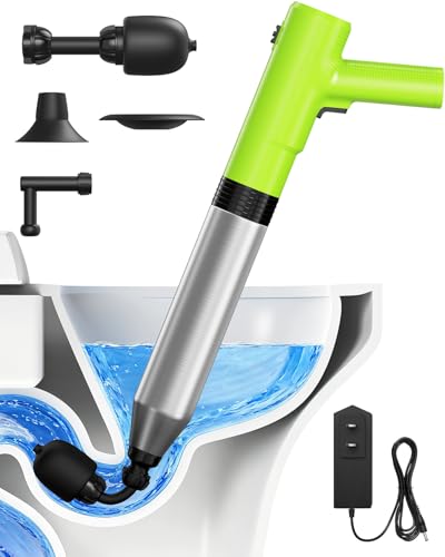 Ublue Electric Toilet Plunger, 4 in 1 High Pressure Toilet Unclogger with Multi-Purpose Heads & Automatic Inflation, Heavy Duty Drain Clog Remover for Bathroom, Washbasin and Floor Drain
