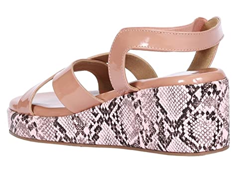 Image of CHERE fashion Sandal For Women' With Peach Multi Cross Strap | Snake print Wedges | Comfortable Sandals for Casual, Party and Formal Occasions