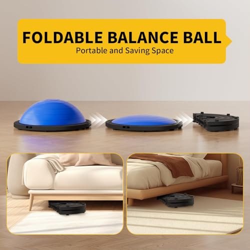 Image of Vtory Foldable Balance Ball, Upgrate Half Ball Balance Trainer, 1300 lbs Capacity Stability Ball, 23.5 Inch Yoga Half Ball, with Resistance Band & Foot Pump, No-slip Blue Pink