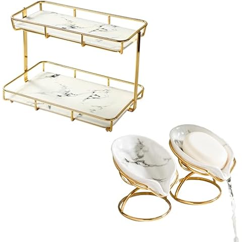 Dobbyby Gold Countertop Organizer with 2pcs Soap Dish Cover