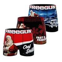 FREEGUN Boxer Homme Noël, Caleçon Homme Père Noël, Confortable et Ultra-Doux (Lot de 3), Rouge Taille XXL