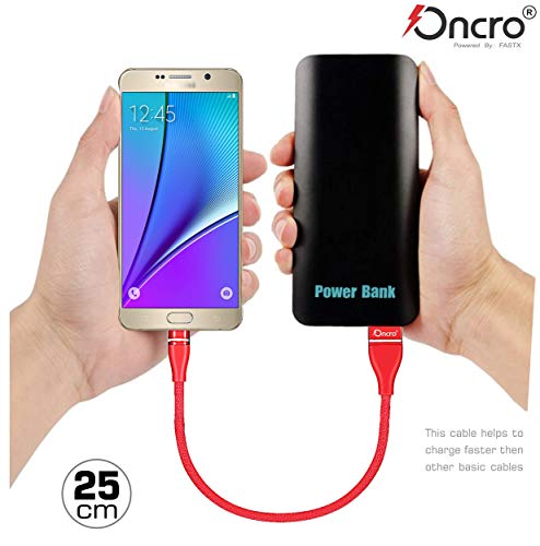 Image of Red short micro usb cable fast charging nylon braided 25cm power bank wire unbreakable cord 20w 480mbps data sync android phone kindle ps4 tv stick raspberry pi chromecast tablet