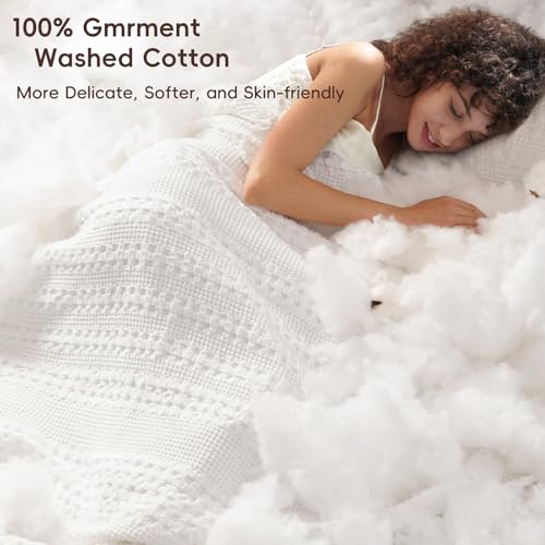 Image of PHF 100% Cotton Waffle Blanket Oversized King 120 inchx120 inch, Lightweight Breathable Extra Large 10'x10' Blankets for Bed, Giant Big Luxury Aesthetic Woven Bedding for Home Decor, White