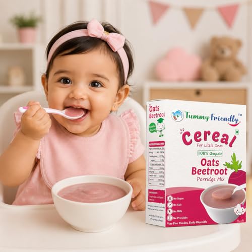 Image of TummyFriendly Foods Certified 100% Organic Oats, Beetroot Porridge Mix | 100% Organic Oats for Baby 6 month | Rich in Protein, Healthy Fat, Iron and Dietary Fibre | No Sugar, No Salt, No Milk, No Chemicals, No Pesticides & No GMO | Maximum Possible Nutrition From Real Food | Shelf Life 9 Months | 200g