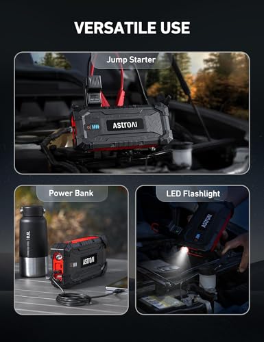 Image of AstroAI S8 Ultra Car Jump Starter, 4000A Safe 12V Battery Booster Pack (All Gas /12L Diesel), Portable Jump Box with Smart Jumper Cables, Type-C /USB, Flashlight, Rugged Protection & Storage Bag, Red