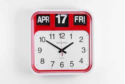 Ravencourt Large Flip Calendar Wall Clock, Red | Flip Calendar