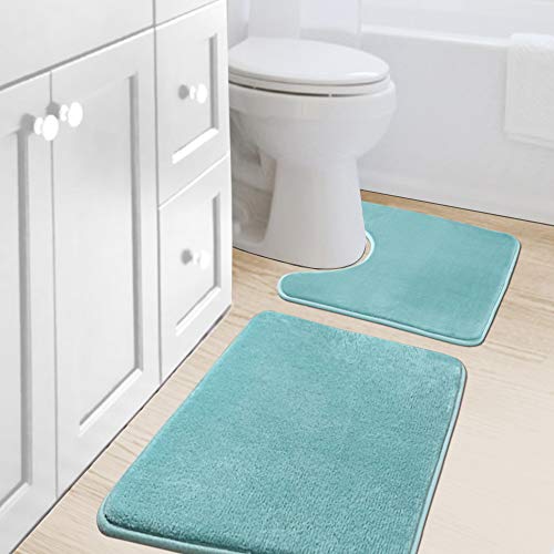 H.VERSAILTEX Bath Mat Set Flannel Velvety Luxury Extra Soft Absorbent Non Slip Bathroom/Bedroom Rugs (Curved Set 20