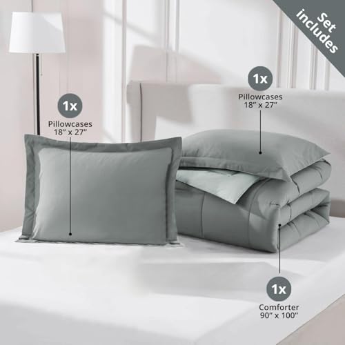 Image of FURBO Microfiber Reversible 200 GSM AC Comforter Set Double Bed with 2 Pillow Covers, Quilt for Double Bed King Size for All Season Comfort (90x100 Inches, Ash Grey & Pearl Grey)