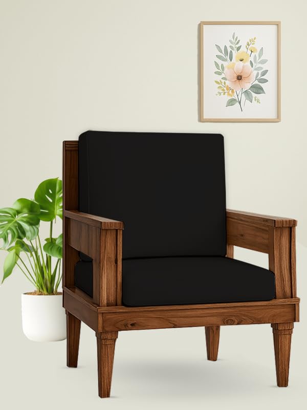 Image of HOTKEI Black (Pack of 2) 200 GSM Fabric Wooden Sofa Seat Cover Elastic Stretchable Cushion Seat Slip Cover Protector for Wooden Sofa Set 1 Seater Antislip Full Covers for Living Room