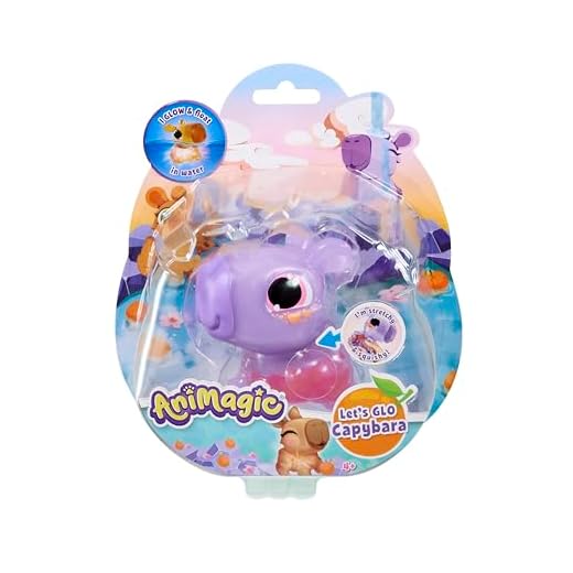Animagic – Let’s GLO Capybara Violeta – Animal Interactivo y Electrónico Luminoso para Niños a Partir de 4 Años – Juguete Sensorial Que Brilla en Agua – Capibara Flotante y Elástica – Juguete de Baño