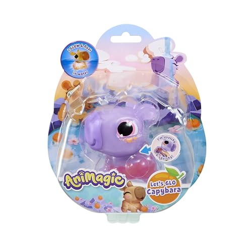 Animagic – Let’s GLO Capybara Violeta – Animal Interactivo y Electrónico Luminoso para Niños a Partir de 4 Años – Juguete Sensorial Que Brilla en Agua – Capibara Flotante y Elástica – Juguete de Baño