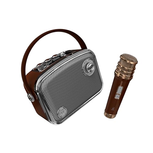 Image of iGear Classic Retro Bluetooth Speaker with Wireless Mic | 50W Powerful Sound, 2500mAh Battery, Bluetooth 5.3, MP3 Player, AUX | Portable Karaoke Speaker for Home, Parties (Brown)