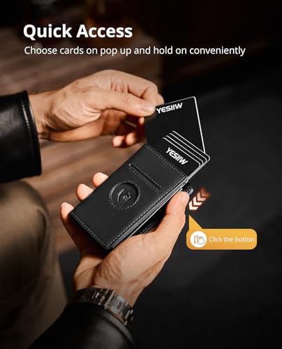 YESIIW Airtag Wallet for Men Compatible With Apple AirTag, RFID Blocking Leather Smart Wallet Air Tag Wallets, Pop Up Card Holder with Money Clip and ID Window Black4