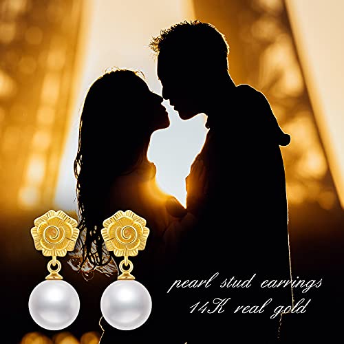 Fencci Solid 14K Gold Pearl Drop Earrings For Women, Gold Rose Flower Earrings Pearl Dangle Drop Earrings Stud Birthday Christmas Gifts For Her Wife Mom Girlfriend(Rose) #TOP1