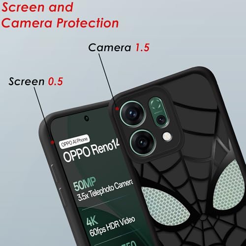Image of Stylish Spider Back Case Cover Compatible for Oppo Reno 14 5G | Spidey Face Mask Case | Soft Silicone | Camera & Full Body Protection | Shock Proof | (Black)