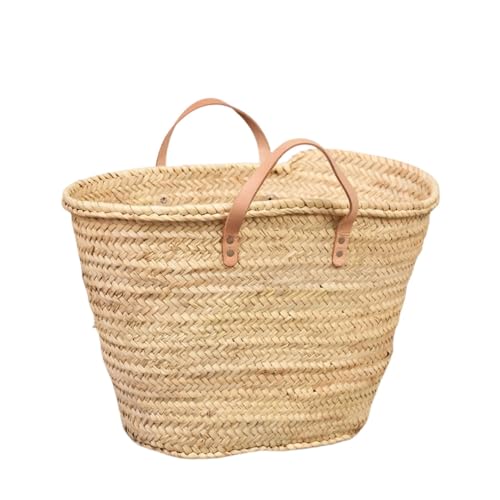 Cesteria Aparici - Bolso de Mimbre - Cesta de la Compra con Asas -Capazo playa o piscina- Capazo fibras naturales - Personalizable -Capazo Natural (55x25x35, Asas Cortas)