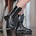 Girls Fashion Girls Boots Lace Up Combat Riding Booties Mid Calf Side Zipper PU Leather Shoes Punk Goth Boot 4-11 Years