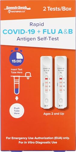 SpeedySwab COVID Test and Flu Test Combo - 3-in-1 Rapid Antigen At-Home Kit, Flu A and B, OTC Nasal Swab, Results in 15 Minutes, EUA Authorized (2 Pack)