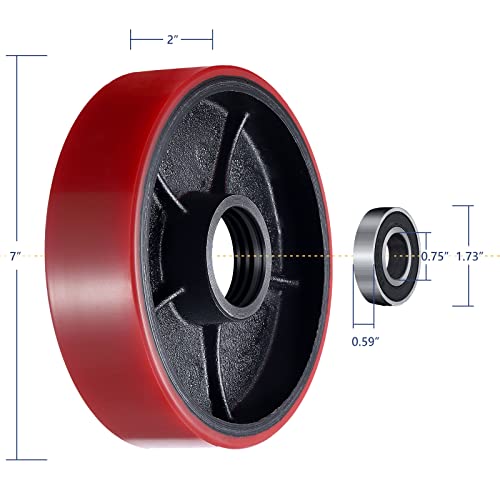 Pallet Jack Replacement Steer Wheels with 20 mm ID Bearings 7"x2
