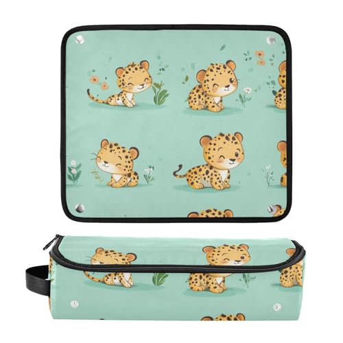 Bolso de Viaje para Planchas de Pelo y Rizadores, con Alfombra Térmica, Capacidad Amplia, Diseño con Leopardo Feliz y Verde Salvia miniatura 3