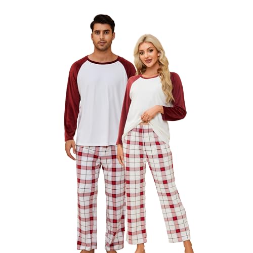 U2SKIIN Matching Pajamas for Couples Plaid Ultra Soft Pullover Pjs Set for Women(Burgundy/Burgundy Blue Plaid, L)