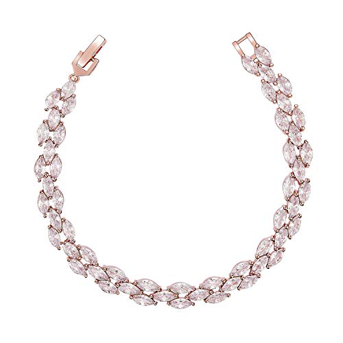 SWEETV Crystal Rhinestone Rose Gold Bracelets for Wedding Bridal Jewelry, Tennis Bracelets for Brides,Bridesmaid,Women