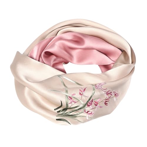 100% Mulberry Silk Scarf for Women, 2 Layer Floral Silk Scarf, Gift for Mom and Women, Gift Box and Bag