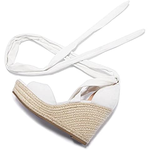 Huiyuzhi Womens Lace Up Platform Wedge Espadrille Sandals Open Toe Strappy Summer Dress Shoes Cover