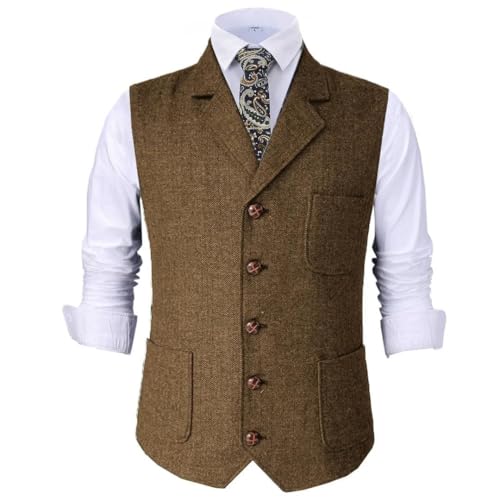 Men’S Herringbone Lapel Vest Single Breasted V-Neck Formal Waistcoat For Wedding Groom Business Casual Work2