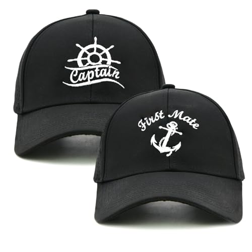 Image of Captain and First Mate Hat, Embroidered Trucker Hats for Couples | Adjustable Snapback Nautical Boating Gift for Men Women