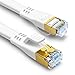 Produktbild HUGIN Cat 8 LAN Kabel 30m mit Clips, 40Gbps 2000MHz Hochgeschwindigkeits S/FTP Netzwerkkabel Flaches RJ45 POE Ethernet Kabel WLAN Patchkabel für Gaming PS5 PS4 Switch Laptop Router Modem PC (30m/weiß)