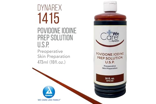 dynarex povidone iodine prep solution usp effective topical antiseptic liquid for skin and mucosa cleansing and preparation brown 1 - 16 fluid oz bottle