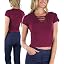Short Sleeve Lace Up V-neck - Burgundy