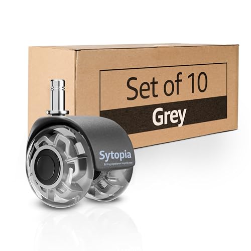 Sytopia Office Chair Wheels Replacement Set of 10, 11x22mm Pin Office Chair Castors for Hardwood Floor, Carpet, Smooth and Silent Gliding, Safe for All Floors (Grey, Not Compatiable with 1KEA)