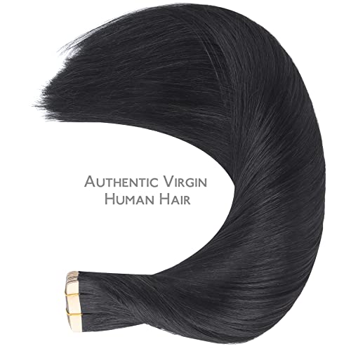 Image of WENNALIFE Tape in Hair Extensions Human Hair, 20pcs 50g 18 inch Jet Black Remy Hair Extensions Straight Human Hair Tape in Extensions Skin Weft Tape Extensions Human Hair