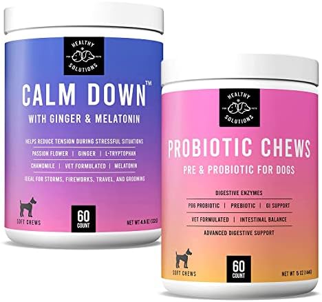 Probiotics for Dogs & Calming Chews Bundle - 60 Soft Chews Each - Dog Probiotics and Digestive Enzymes with Anti-Anxiety Relief Chews - Vet Strength Pet Supplement - Made in USA