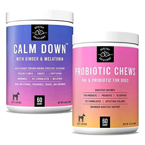 Probiotics For Dogs & Calming Chews Bundle - 60 Soft Chews Each - Dog Probiotics And Digestive Enzymes With Anti-Anxiety Relief Chews - Vet Strength Pet Supplement - Made In Usa #TOP13