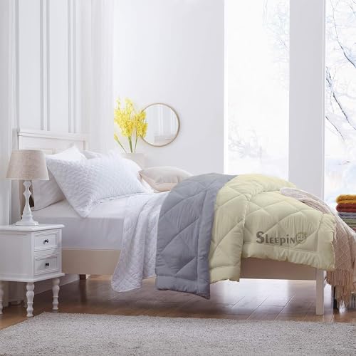 Image of 600 GSM Heavy Winter Double Bed Comforter | Microfiber, Breathable, Reversible,Soft, Lightweight & Machine Washable Comforter for Double Bed 90x100 Inch - IvorySilver
