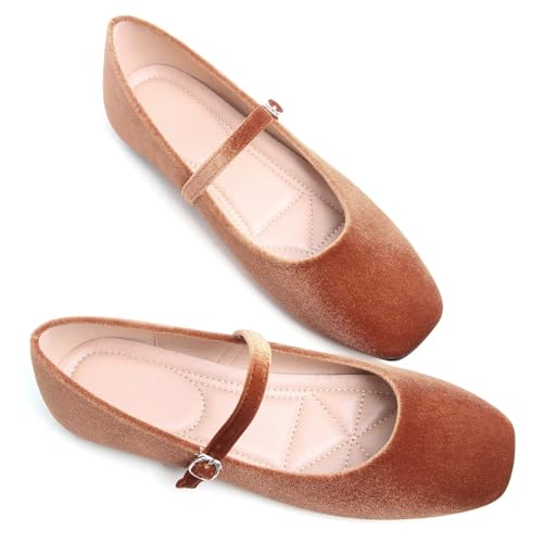Image of TN TANGNEST Leather Flats for Women Retro Mary Jane Flats | Comfortable Square Toe Slip On Flats with Buckle Strap, Soft Work Flats Office Shoes