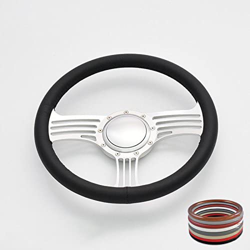 Flashpower 14'' Billet Half Wrap 9 Bolts Steering Wheel with 2'' Dish and Horn Button(Black)
