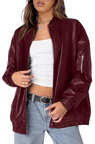 Image of Sampeel Leather Jacket Women Faux Oversized Motorcycle Bomber Coats 2026 Fall Fashion Outfits Winter Clothes