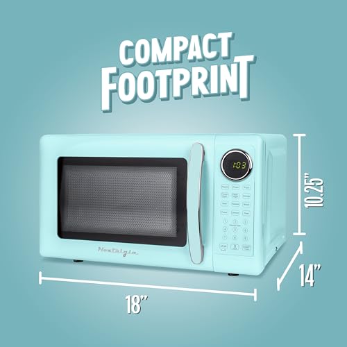 Image of Nostalgia Retro 700W Microwave Oven - 0.7 Cu Ft Capacity - Child Safety Lock, 8 Auto-Cook Settings, Square Window - Countertop Kitchen Appliance - Aqua