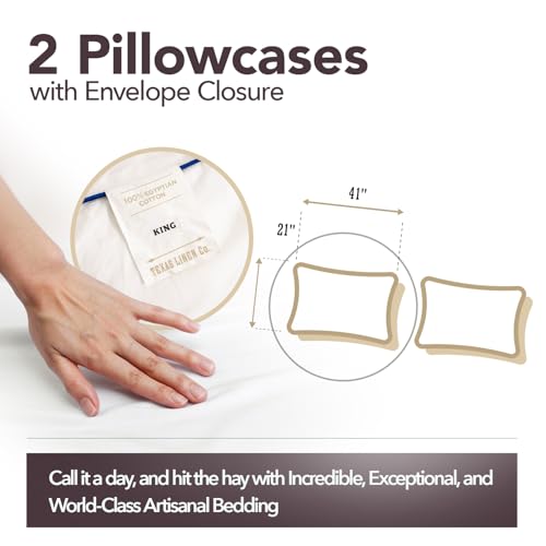 Image of TEXAS LINEN CO. 100% Egyptian Cotton Pillowcases King Size - 2000 Series Luxury Cotton Pillow Case Set of 2, Soft Cooling Breathable, Envelope Closure Hotel Quality Pillowcase (21 x 41, White)