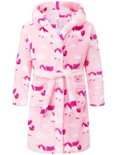 Image of Girls Fleece Hooded Robes, Warm Printed Bath Robe for Kids Soft Fuzzy Bathrobe for Gifts