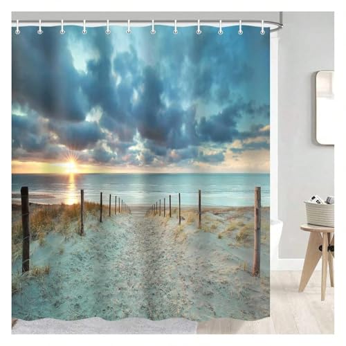 Rideau de douche de plage imperméable en polyester anti-éclaboussures paysage tropical