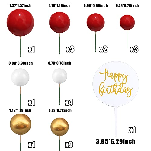 25 Pcs Balls Cake Topper Mini Balloons Cupcake Topper Colorful Pearl Ball Cake Picks For Diy Cake Insert Decorations Wedding Baby Shower Birthday Party Supplies (Red White Gold) #TOP1