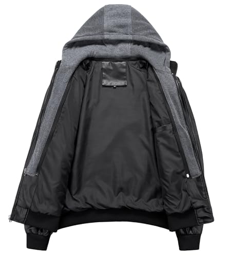 FTIMILD Men's Faux Leather Jacket Motorcycle Jacket Waterproof Windproof PU Vintage Bomber Jacket with Removable Hood4